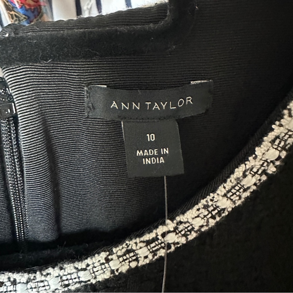 Ann Taylor Black Tweed Mini Dress with Contrast Trim - Picture 4 of 13